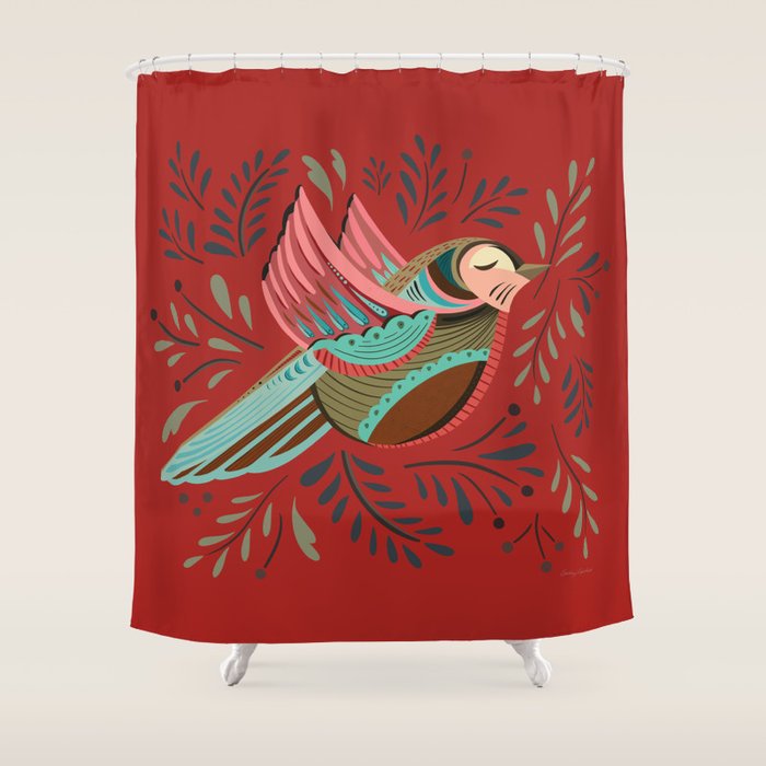 Peace Bird - Red Shower Curtain Gallery Image 1