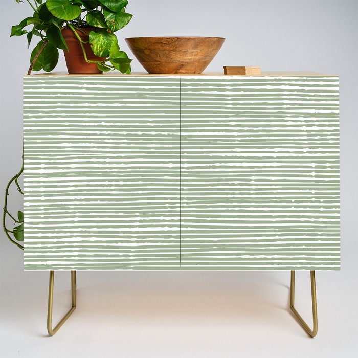 Abstract Stripes, Sage Green, Boho Wall Art Credenza Gallery Image 1