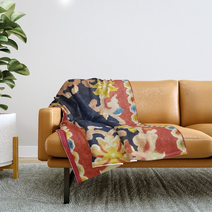 Antique Tibetan Saddle Rug Print Throw Blanket Gallery Image 1