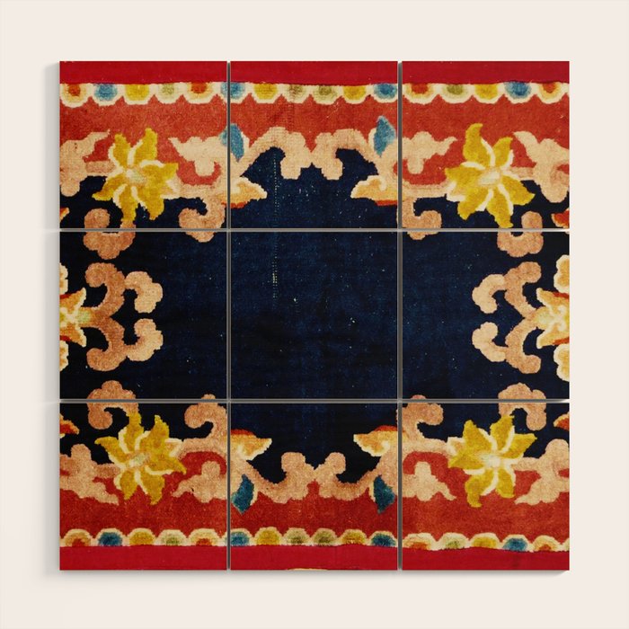Antique Tibetan Saddle Rug Print Wood Wall Art Gallery Image 1