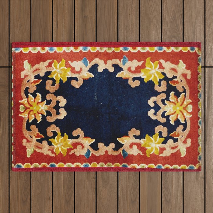 Antique Tibetan Saddle Rug Print Outdoor Rug Gallery Image 1