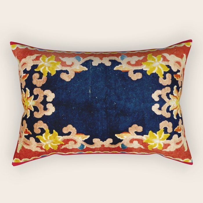 Antique Tibetan Saddle Rug Print Rectangular Pillow Gallery Image 2