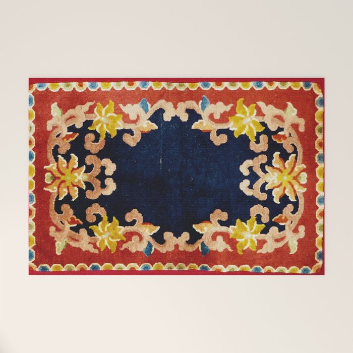 Antique Tibetan Saddle Rug Print Welcome Mat Gallery Image 1