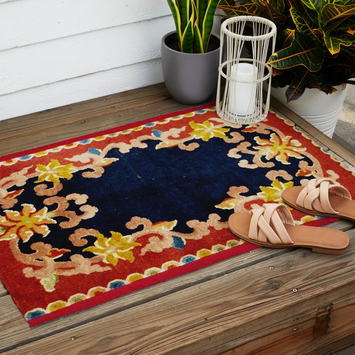 Antique Tibetan Saddle Rug Print Outdoor Rug Gallery Image 2
