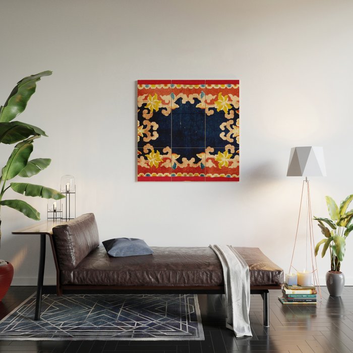 Antique Tibetan Saddle Rug Print Wood Wall Art Gallery Image 2