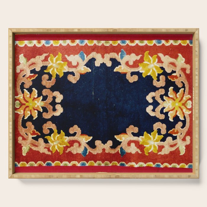 Antique Tibetan Saddle Rug Print Serving Tray Gallery Image 1