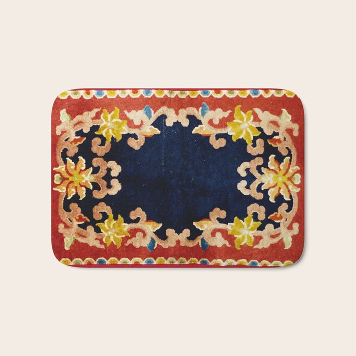 Antique Tibetan Saddle Rug Print Bath Mat Gallery Image 1