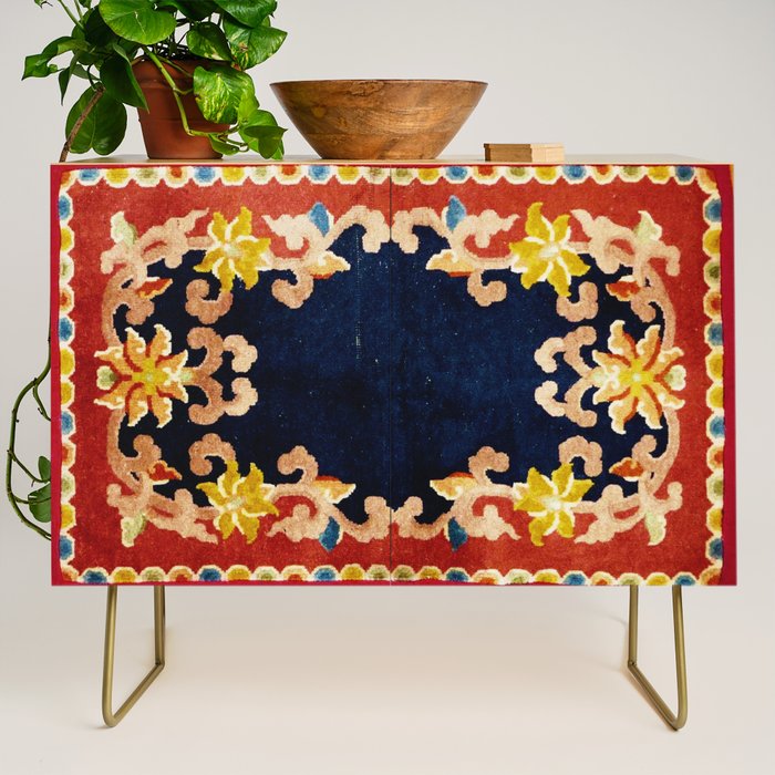 Antique Tibetan Saddle Rug Print Credenza Gallery Image 1