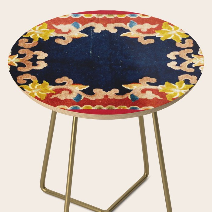 Antique Tibetan Saddle Rug Print Side Table Gallery Image 2