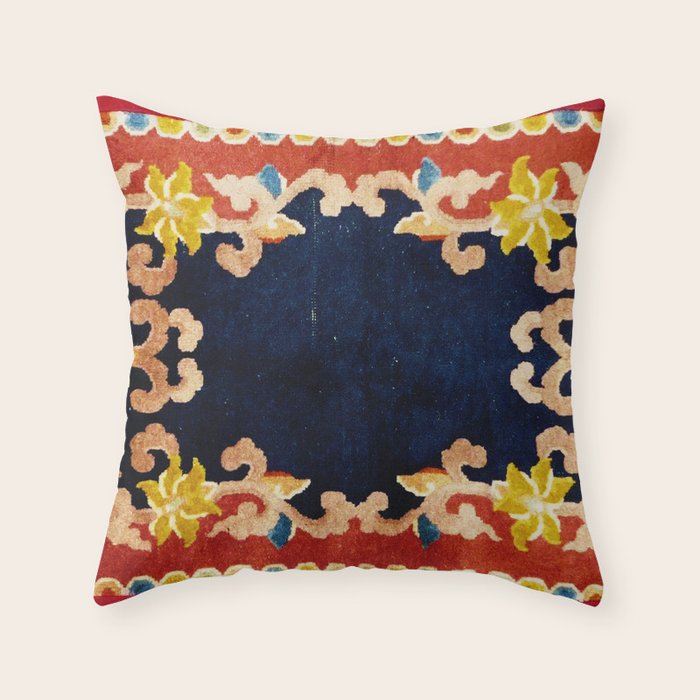 Antique Tibetan Saddle Rug Print Throw Pillow Gallery Image 6