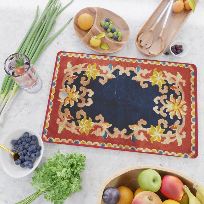 Antique Tibetan Saddle Rug Print Cutting Board Gallery Image 2