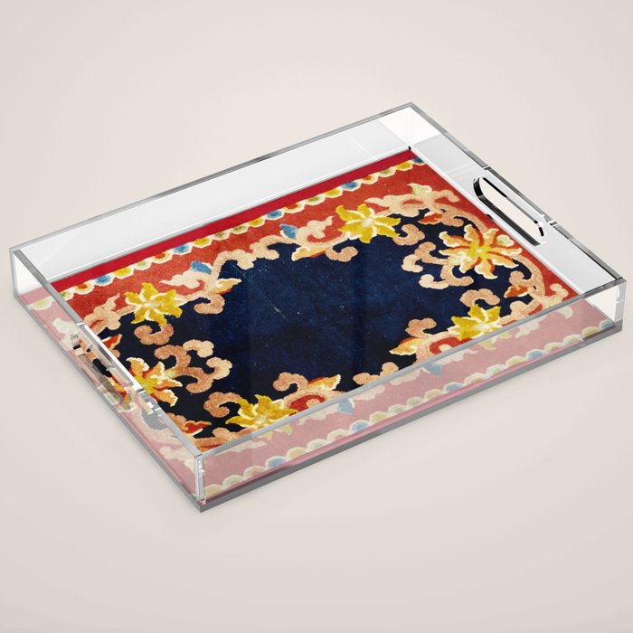 Antique Tibetan Saddle Rug Print Acrylic Tray Gallery Image 1