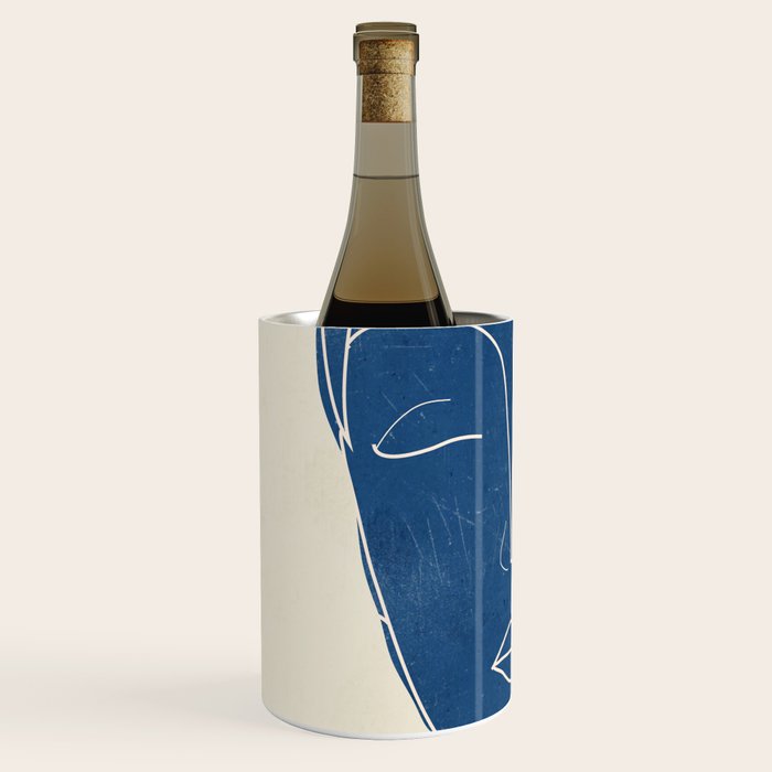 Lady Portrait Minimal Line Art 3 Blue Wine Chiller Gallery Image 2