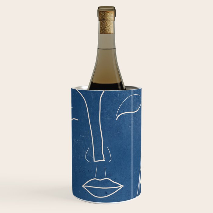 Lady Portrait Minimal Line Art 3 Blue Wine Chiller Gallery Image 1