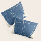 Lady Portrait Minimal Line Art 3 Blue Pillow Sham Gallery Image 3