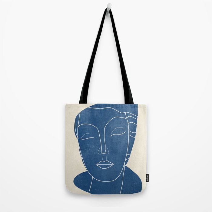 Lady Portrait Minimal Line Art 3 Blue Tote Bag Gallery Image 2