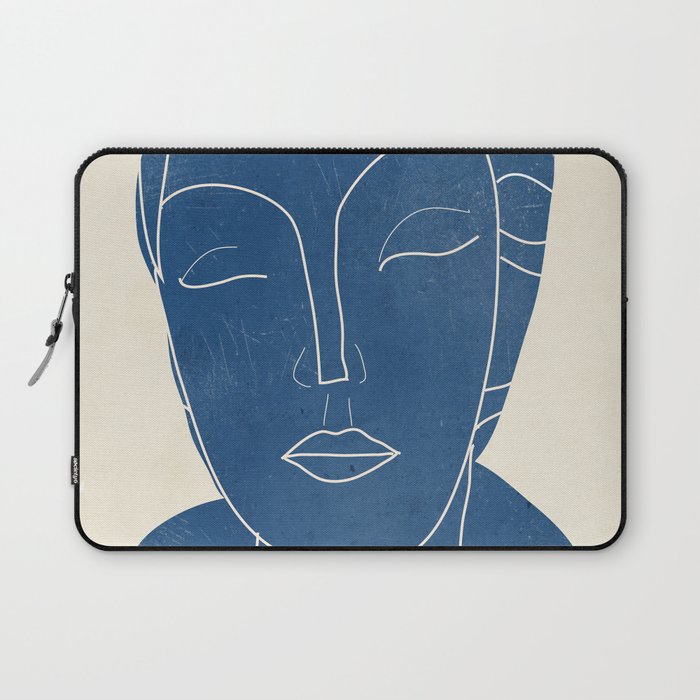 Lady Portrait Minimal Line Art 3 Blue Laptop Sleeve Gallery Image 1