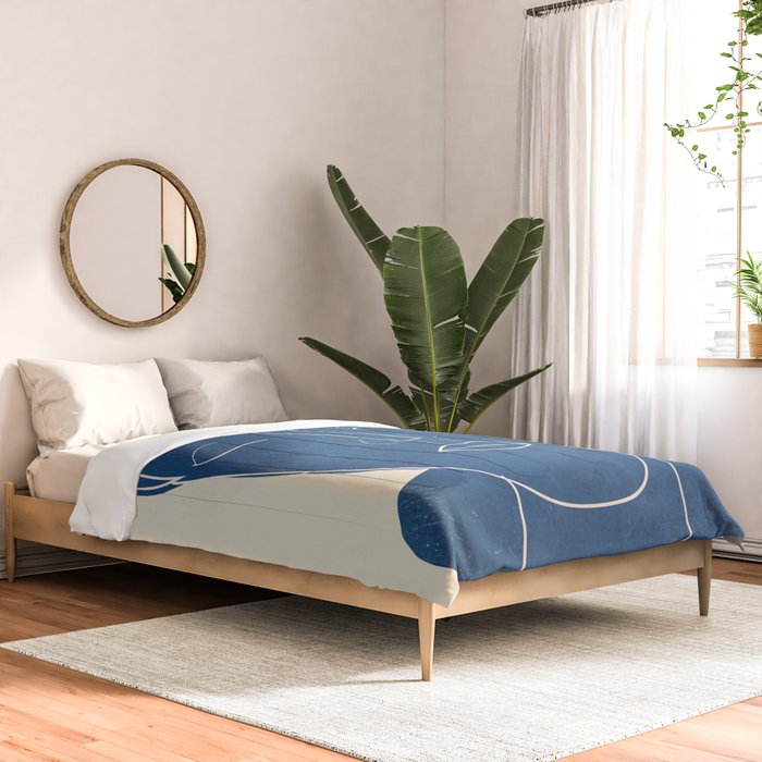 Lady Portrait Minimal Line Art 3 Blue Comforter Gallery Image 2