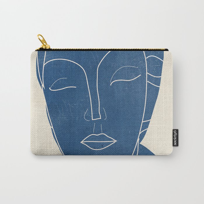 Lady Portrait Minimal Line Art 3 Blue Carry All Pouch Gallery Image 1