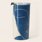 Lady Portrait Minimal Line Art 3 Blue Travel Mug Gallery Image 3