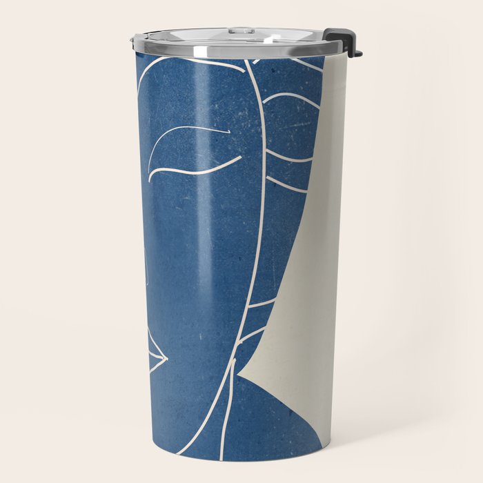 Lady Portrait Minimal Line Art 3 Blue Travel Mug Gallery Image 2