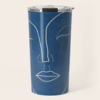 Lady Portrait Minimal Line Art 3 Blue Travel Mug Gallery Image 1