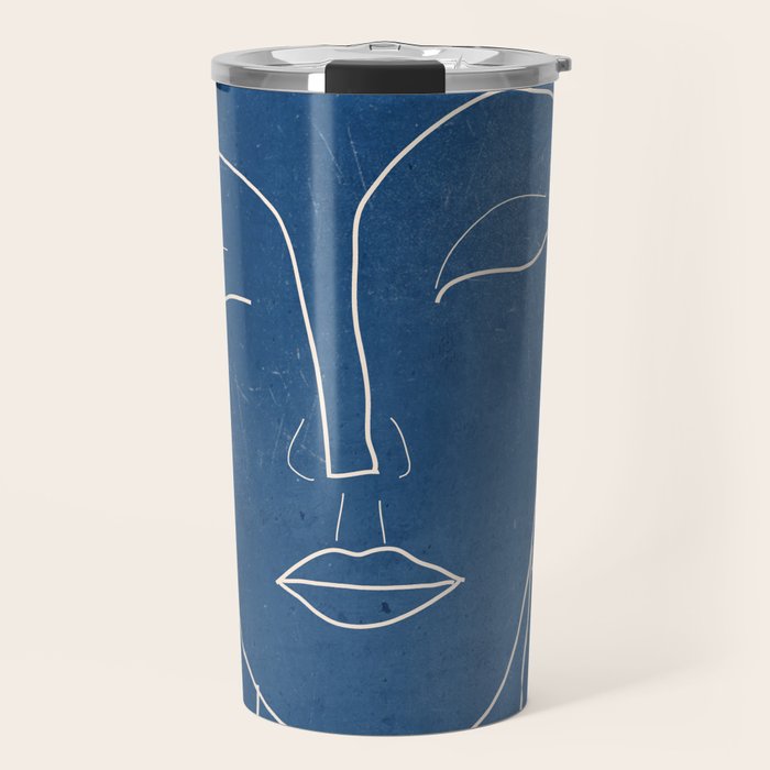 Lady Portrait Minimal Line Art 3 Blue Travel Mug Gallery Image 1