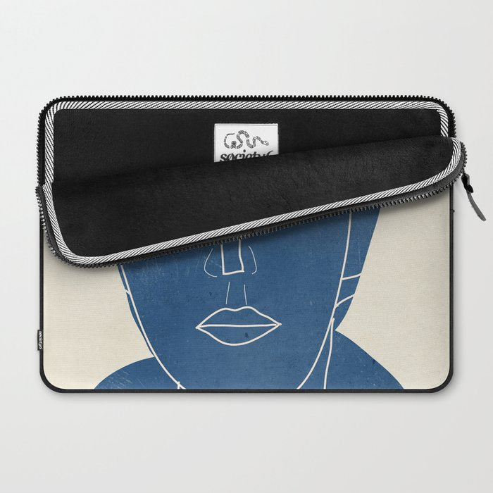 Lady Portrait Minimal Line Art 3 Blue Laptop Sleeve Gallery Image 2