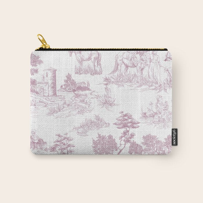 Toile de Jouy French Vintage Rose Lilac Blush & White Carry All Pouch Gallery Image 1