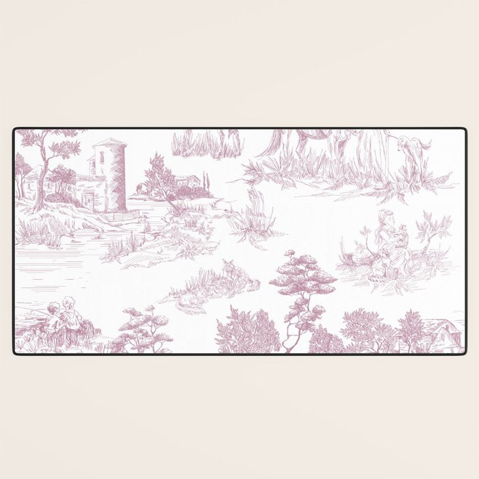 Toile de Jouy French Vintage Rose Lilac Blush & White Desk Mat Gallery Image 3