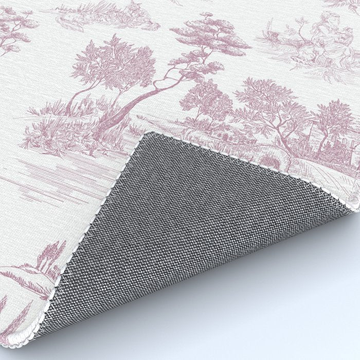 Toile de Jouy French Vintage Rose Lilac Blush & White Rug Gallery Image 4