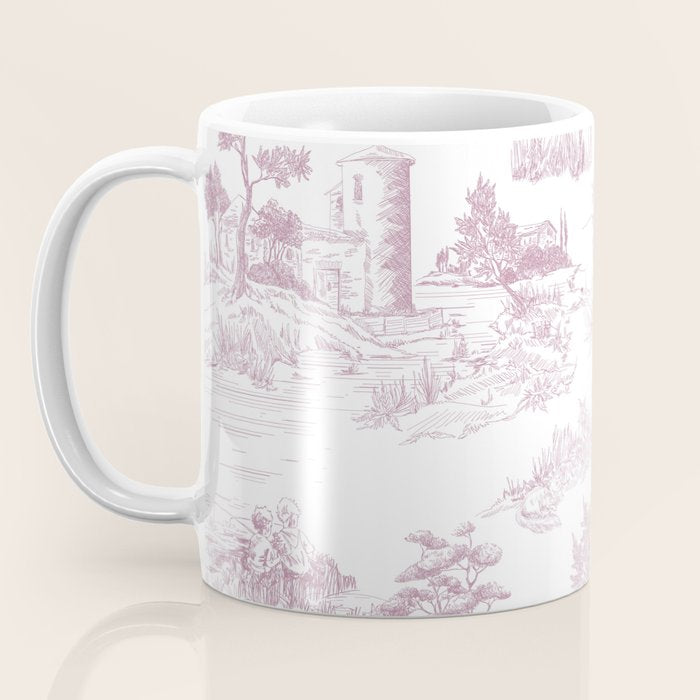 Toile de Jouy French Vintage Rose Lilac Blush & White Coffee Mug Gallery Image 3