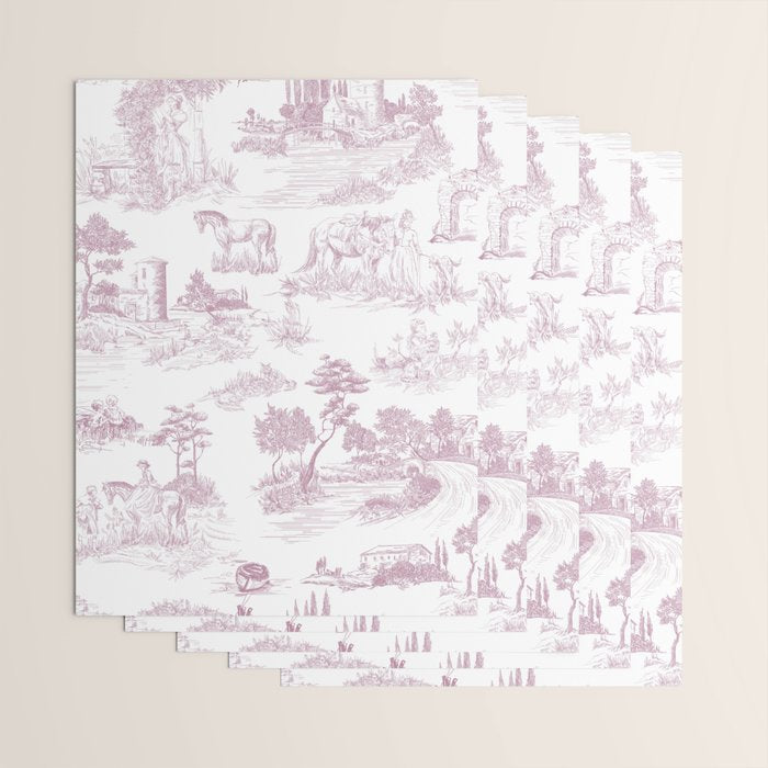 Toile de Jouy French Vintage Rose Lilac Blush & White Wrapping Paper Gallery Image 3