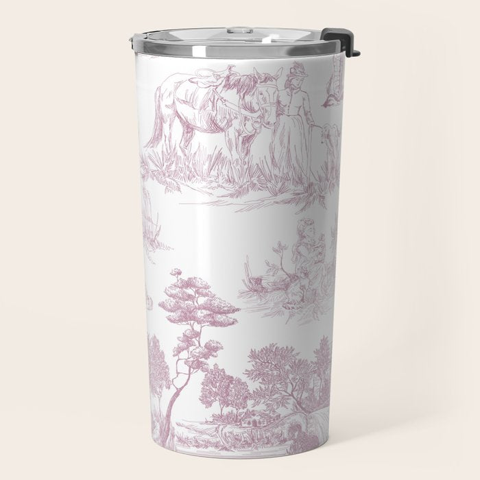 Toile de Jouy French Vintage Rose Lilac Blush & White Travel Mug Gallery Image 2