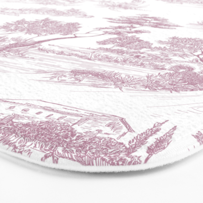 Toile de Jouy French Vintage Rose Lilac Blush & White Bath Mat Gallery Image 3