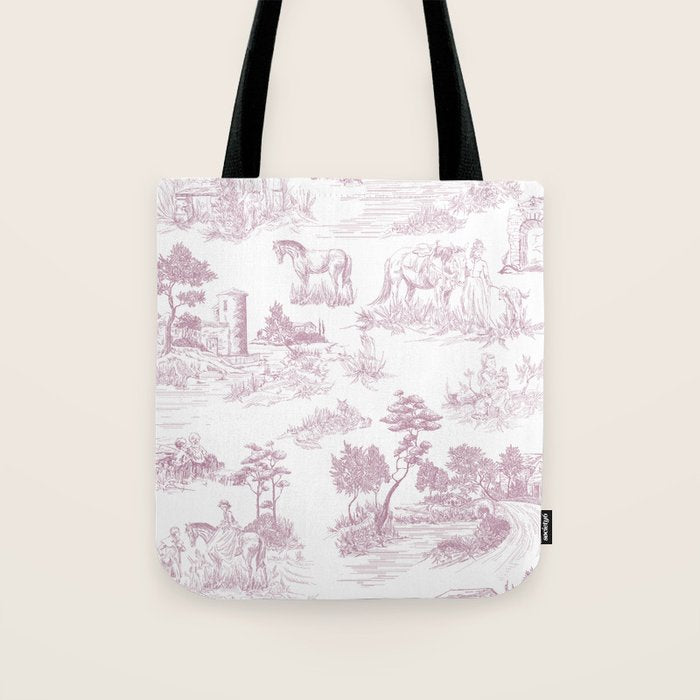 Toile de Jouy French Vintage Rose Lilac Blush & White Tote Bag Gallery Image 1