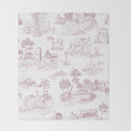 Toile de Jouy French Vintage Rose Lilac Blush & White Throw Blanket Gallery Image 2