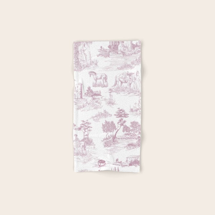 Toile de Jouy French Vintage Rose Lilac Blush & White Bath Towel Gallery Image 1