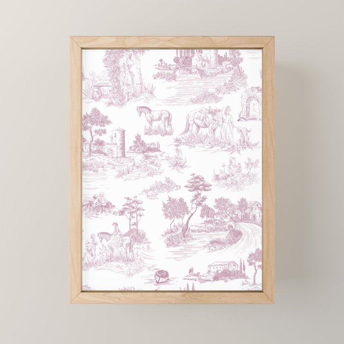Toile de Jouy French Vintage Rose Lilac Blush & White Mini Art Print Gallery Image 1