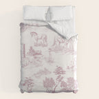 Toile de Jouy French Vintage Rose Lilac Blush & White Duvet Cover Gallery Image 6