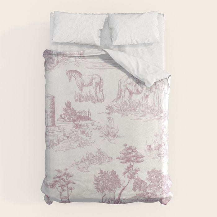 Toile de Jouy French Vintage Rose Lilac Blush & White Duvet Cover Gallery Image 6
