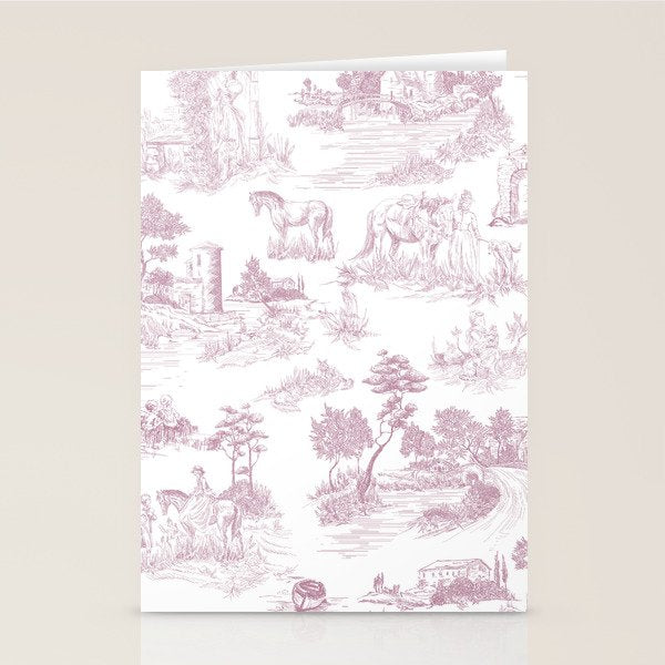 Toile de Jouy French Vintage Rose Lilac Blush & White Stationery Card Gallery Image 2