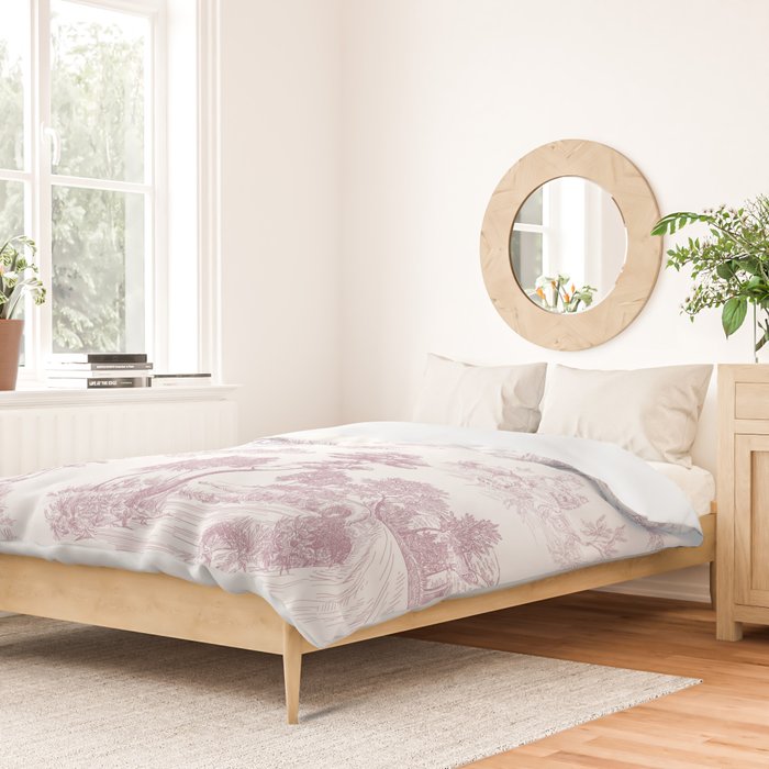 Toile de Jouy French Vintage Rose Lilac Blush & White Duvet Cover Gallery Image 2