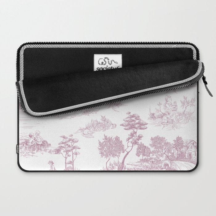 Toile de Jouy French Vintage Rose Lilac Blush & White Laptop Sleeve Gallery Image 2