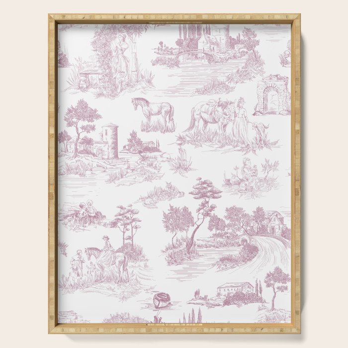 Toile de Jouy French Vintage Rose Lilac Blush & White Serving Tray Gallery Image 1