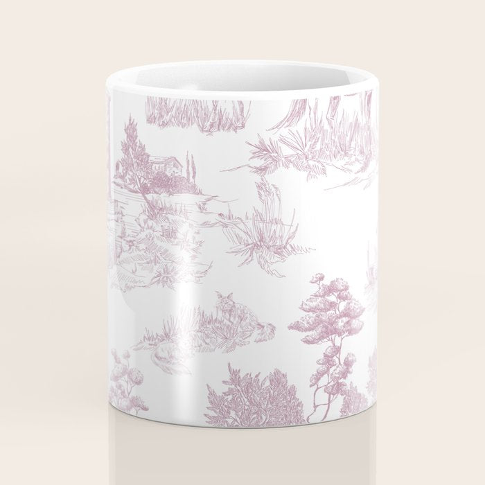 Toile de Jouy French Vintage Rose Lilac Blush & White Coffee Mug Gallery Image 4