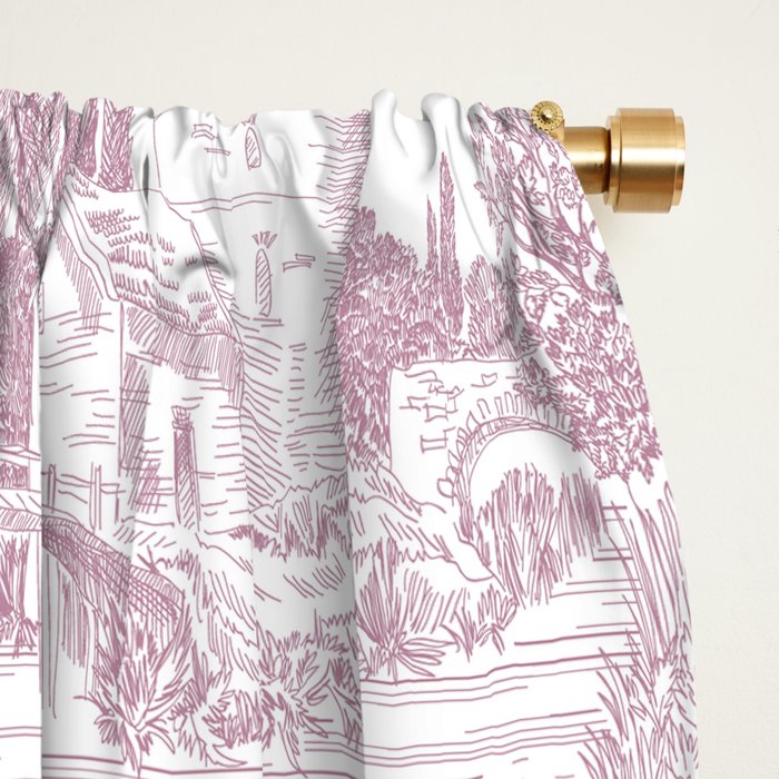 Toile de Jouy French Vintage Rose Lilac Blush & White Window Curtain Gallery Image 2