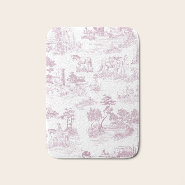 Toile de Jouy French Vintage Rose Lilac Blush & White Bath Mat Gallery Image 1