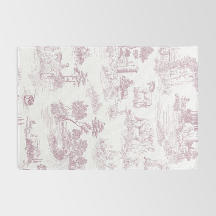 Toile de Jouy French Vintage Rose Lilac Blush & White Rug Gallery Image 2