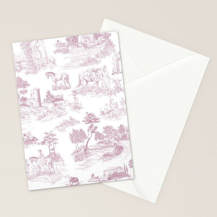 Toile de Jouy French Vintage Rose Lilac Blush & White Stationery Card Gallery Image 2